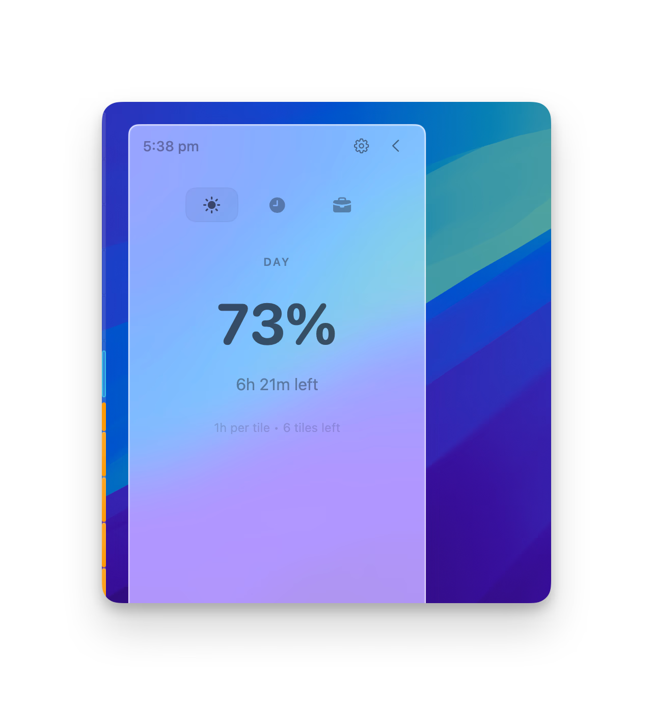 SideTime showing today's progress percentage and visual rail controls